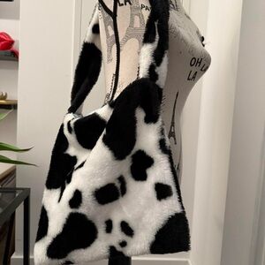 Fuzzy cow print tote Bag